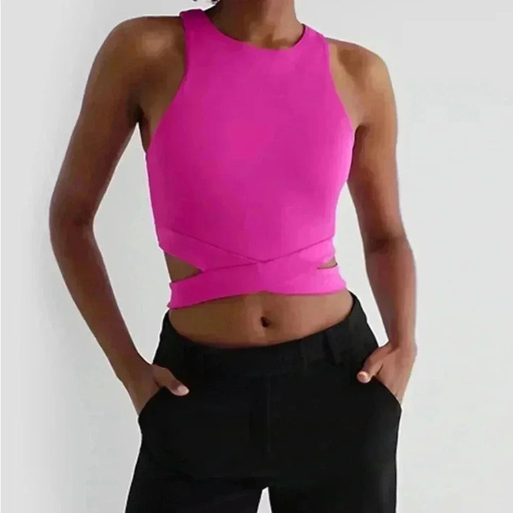 Express Body Contour Hot Pink Compression High Neck Cutout Cropped Tank XL NWT - Picture 8 of 9